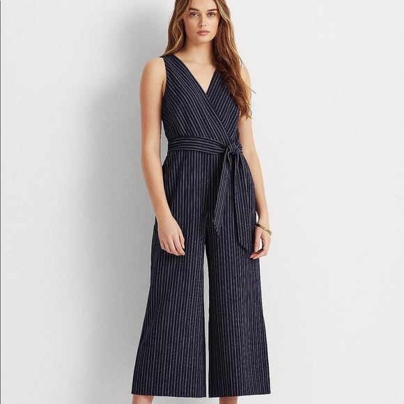 New Ralph Lauren Alijah Sleeveless Striped Jumpsuit - Picture 1 of 9